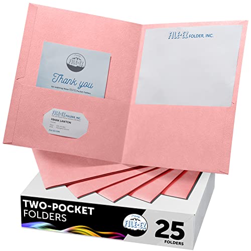 FILE-EZ Two-Pocket Folders, Pink Color, 25-Pack, Durable Textured Paper with Matte Finish, Letter Sheet Size (EZ-32590) - color: Pink, size: 25 Folders
