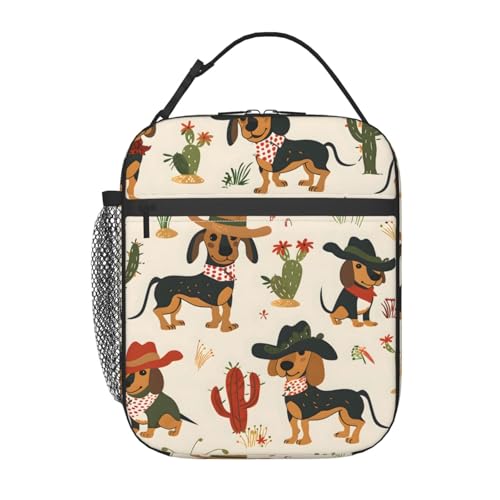 Cute Dog Lunch Box for Kids,Puppy Insulated Bag for Student,Pet Lovers Reusable Thermal Insulation Cooler Tote Bags for School Work Picnic Camping Outdoor Gifts (Cowboy Dachshund Western) - color: Cowboy Dachshund Western