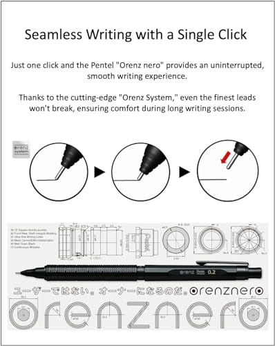 Orenz nero 0.5 HB Black Body + Ain 0.5 HB leads, original Black slim pen case - size: 0.5mm
