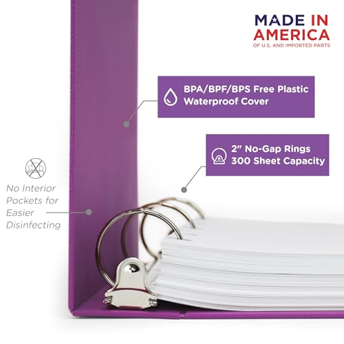 Carstens 2-Inch Heavy Duty 3-Ring Binder - Side Opening, Dewberry Purple, Durable Plastic, Precision No-Gap Rings, Waterproof Cover, No Pockets, Holds 300 Letter Sheets, BPA-Free Made in USA (2841-3R) - color: Purple, size: Individual