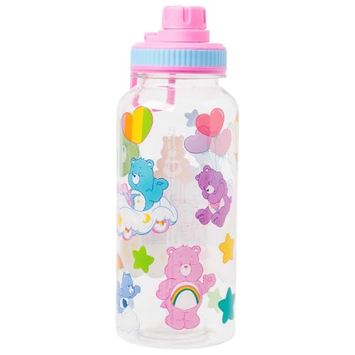 Silver Buffalo Care Bears Share Bear, Plastic Water Bottle, 32oz | Grumpy and Funshine, Cheer, Bedtime, Twist Spout, Sticker Set, You Stick Yourself, Good Luck Bear, Love-a-Lot, Tenderheart - color: Care Bears Forever