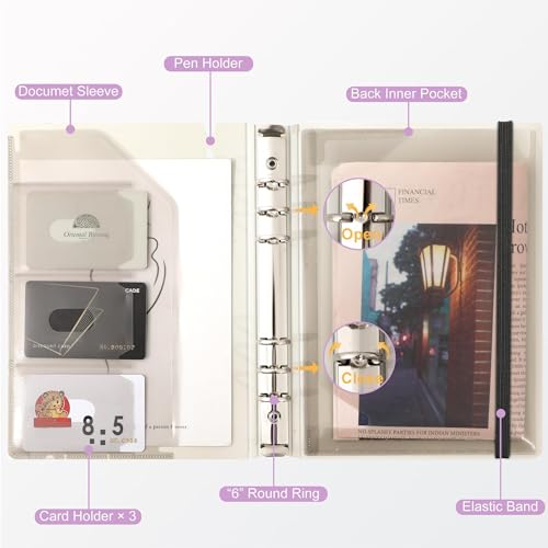 CAGIE A5 Binder 6 Ring Notebook with Dividers Refillable Planner Binder with Pockets, Refill Paper Include Planning Square Ruled and Dotted Pages, 6.89 x 9.25 In, (Purple, A5 Daily&Dot Page) - color: Purple, size: A5 Daily&Dot Page