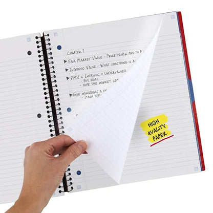 Five Star Advance Spiral Notebook + Study App, 3 Subject, College Ruled Paper, 8-1/2" x 11", 150 Sheets, Spiral Guard, Movable Tabbed Dividers, Fire Red (73134) (Pack of 6) - color: Fire Red, size: Pack of 6