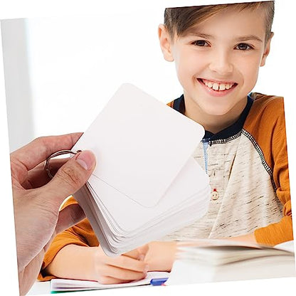 Veemoon 1Set Blank Flash Cards Pre Hole Punched Notecards with Binder Rings Multipurpose Hand Painting Cards for Learning Note Taking and Crafting Activities