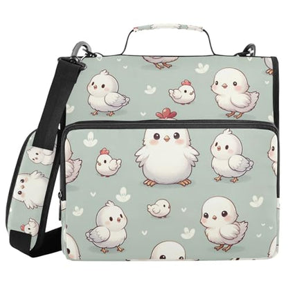 Cute Animal Chicken Farm Zipper Binder Bag 3 Ring Binder with Shoulder Strap Zip Up 500 Sheets Capacity Multi Pockets for School Office Supplies - color: Multi2284, size: Fit 500 Sheets