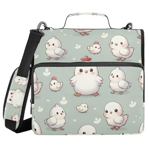 Cute Animal Chicken Farm Zipper Binder Bag 3 Ring Binder with Shoulder Strap Zip Up 500 Sheets Capacity Multi Pockets for School Office Supplies - color: Multi2284, size: Fit 500 Sheets