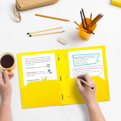 ViVin Plastic Folders with Pockets and Prongs,24 Pack,Heavy Duty 2-Pocket File Folder with 3 Fasteners,Fits Letter Size Paper,for School Home and Office(Bright Yellow) - color: Bright Yellow, size: 24 PACK