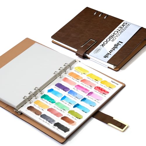 Lightwish Watercolor Swatch Book - 20 Detachable 100% Cotton Sheets 24 Spaces,5.8 * 8.2 in,300gsm/140lb Cold Press for Watercolor, Gouache, Oil Pastels - Loose-Leaf Binder Color Testing Journal - color: Yellowish-brown