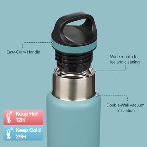BJPKPK Insulated Water Bottle 18OZ Stainless Steel Water Bottle with Handle Double Walls Vacuum Insulated BPA Free Flask, Light Blue - color: Light Blue, size: 18 Ounces