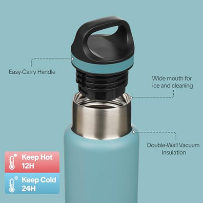 BJPKPK Insulated Water Bottle 18OZ Stainless Steel Water Bottle with Handle Double Walls Vacuum Insulated BPA Free Flask, Light Blue - color: Light Blue, size: 18 Ounces