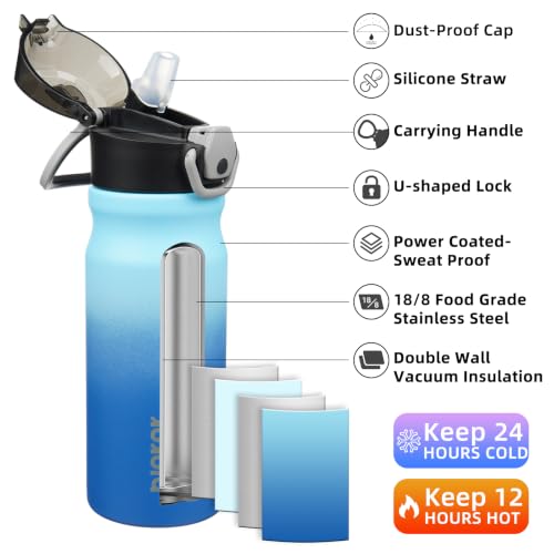 BJPKPK Water Bottle with Straw 18oz Insulated Water Bottles Reusable Stainless Steel Metal Thermal Flask with Leak Proof Lockable Lid and Carry Handle,Sky - color: A-Sky, size: 18 Ounces