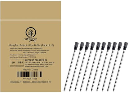 MengRan 2.75'' Mini D1 Ballpoint Ink Pen Refills,Black Ink,10 Pack | 1mm Medium Tip, Compatible with Swarovski Pen Refills, for Twist Pens - color: Black