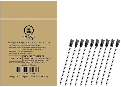 MengRan 2.75'' Mini D1 Ballpoint Ink Pen Refills,Black Ink,10 Pack | 1mm Medium Tip, Compatible with Swarovski Pen Refills, for Twist Pens - color: Black