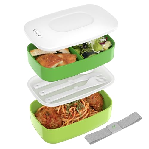 Bentgo Classic - Adult Bento Box, Stackable 3-Compartment Lunch Box with Removable Utensil Set and Sealing Strap, BPA-Free, Food Container Ideal for Meal Prep, Work, and On the Go (Green) - color: Green