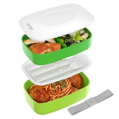 Bentgo Classic - Adult Bento Box, Stackable 3-Compartment Lunch Box with Removable Utensil Set and Sealing Strap, BPA-Free, Food Container Ideal for Meal Prep, Work, and On the Go (Green) | Removable Utensil Set and Sealing Strap, BPA-Free, Food Container