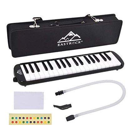 EastRock 37 Key Melodica Instrument Air Piano Keyboard Soprano style Pianica with Mouthpiece Tube Sets and Carrying Bag Black - color: Black, size: 37key