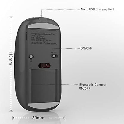 Rechargeable Bluetooth Mouse, Black, 450mAh Battery, 3 DPI Levels, Skin-Friendly, 10-Minute Power Saving - color: Black