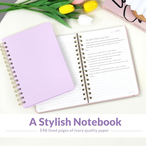 SUNEE Lined Spiral Journal Notebook for Women, 146 Pages College Ruled Hardcover Journaling Notebook for Work, Note Taking and Office School Supplies, A5 - Purple - color: Purple