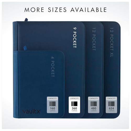 Vault X 9 Pocket Zip Trading Card Binder 360 Cards Exo-Tec (Blue) | Holds 360 standard-size TCG cards in 20 side-loading 9-pocket pages. Padded, water-resistant Exo-Tec cover. - color: Blue, size: 6.8cm x 9.7cm
