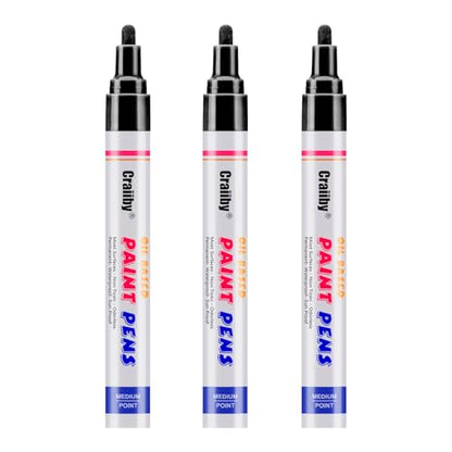 Black Paint Markers, 3 Pack Oil-Based Waterproof Quick Dry Permanent Paint Pen Set for Rocks Painting, Wood, Fabric, Plastic, Canvas, Glass, Mugs, Metal, Tire, Stone, DIY Craft - color: Black