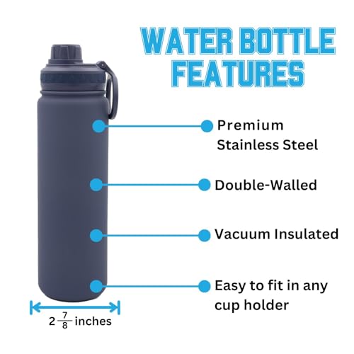 Auburn Water Bottle - Navy Blue Double Walled Stainless Steel 24 oz Keeps Drinks Cold or Hot - color: Auburn Tigers - Navy