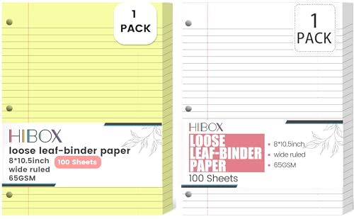 200 Sheets Loose Leaf Paper, 100 Yellow & 100 White Wide Ruled Paper, 8"x10.5", 3-Hole Punched for Binders, School, College & Office Use, Fights Ink Bleed