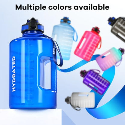 WEMEET 1 Gallon Water Bottle with Handle, 128oz LeakProof Reusable Gym Water Bottle with Capacity Scale, BPA Free, Ideal for Gym and Outdoor Life (Blue) - color: Blue