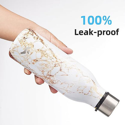 Konokyo 18 oz Insulated Stainless Steel Metal Water Bottle with Strap - color: Marble-Amber, size: 18 Ounces