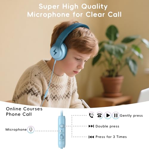 Candy Bila Kids Headphones, Wired Headphones for Kids Over Ear with Microphone, 85/94dB Volume Headphone for Girls Boys, Foldable Headphone for Learning & Entertainment, Gradient Green - color: Gradient Green