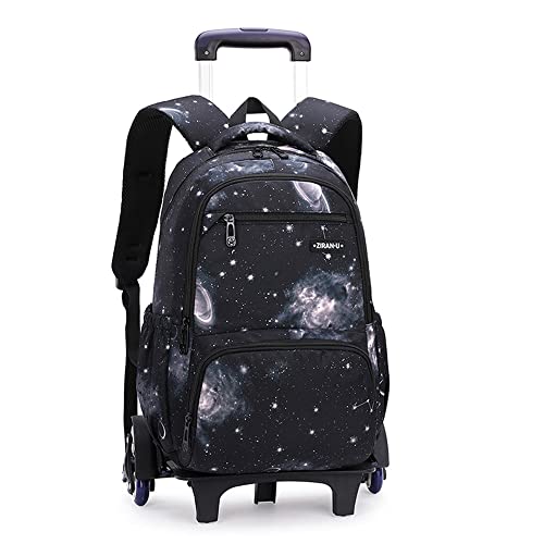 Galaxy Rolling Backpack for Boys Girls Backpack with Wheels for Elementary School Kids Wheeled Backpack - color: Black-starry Sky, size: Small