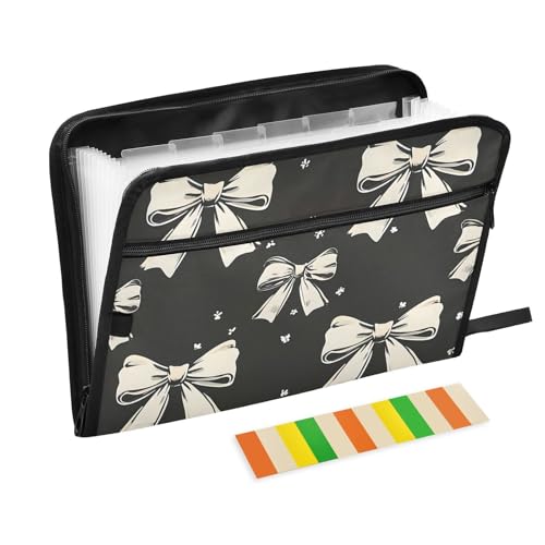 Expanding File Folder Black White Bow Accordion File Organizer 13 Pockets Document Organizer with Zipper Labels A4 Letter Office Storage - color: Multi39