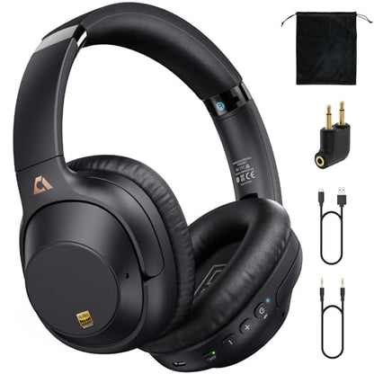 Bluetooth 6.0 Active Noise Cancelling Headphones for Airplane Travel, LDAC Hi-Res Audio, 90H Playtime Wired and Wireless ANC Headphones, Over Ear Headset for Home Office, Custom EQ via APP, Black - color: Black