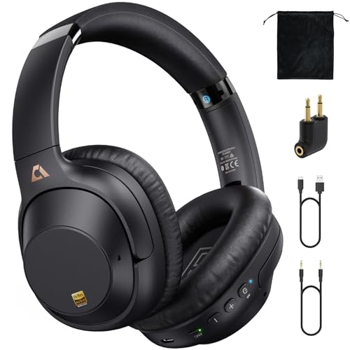 Bluetooth 6.0 Active Noise Cancelling Headphones for Airplane Travel, LDAC Hi-Res Audio, 90H Playtime Wired and Wireless ANC Headphones, Over Ear Headset for Home Office, Custom EQ via APP, Black - color: Black