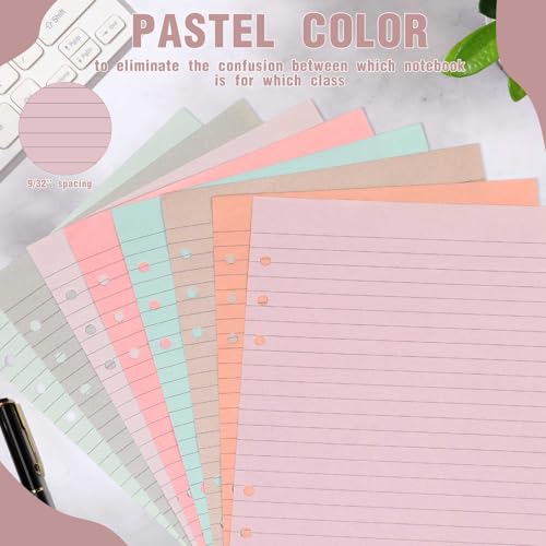 PerKoop 8 Pack Lined Refill Paper A5 Colored 6 Ring Binder Planner Inserts 6 Hole Notebook Refills Paper 8.2 x 5.8 Inch Loose Leaf (Bohemia) - color: Bohemia