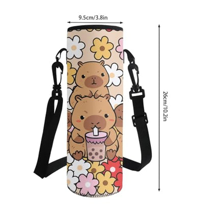 Horeset Capybaras Hippie Daisy Backpack Set for Girls Kids 17inch Bookbags with Water Bottle Cover Picnic Insulated Lunch Tote Bag Set of 3 Large Capacity Elementary Middle School Bags Rucksack - color: Capybaras Hippie Daisy