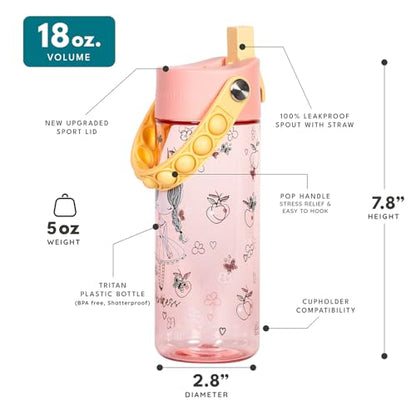 Elemental Water Bottles for Kids - Splash Kids Water Bottle for School with Pop-it Handle - BPA Free Tritan Plastic Water Bottle with Straw Leak Proof when Spout is Closed - Little Princess - 18oz - color: Little Princess 18oz