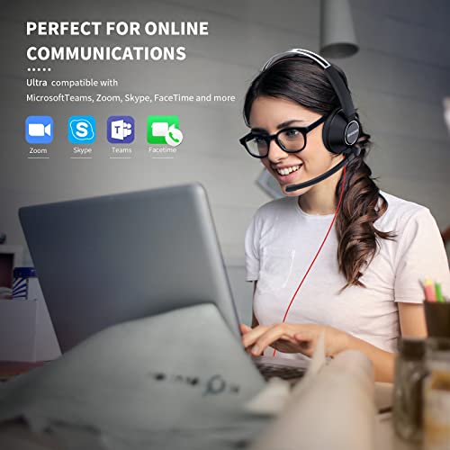 BINNUNE USB Headset with Microphone for PC Computer Laptop Cell Phone, Wired Headphones with Noise Cancelling Mic for Teams Zoom Call Center Office Work from Home