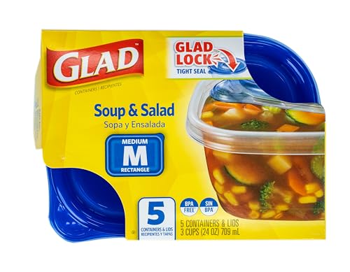 Glad GladWare Medium Rectangle Food Storage Containers with Lids, BPA Free Plastic for Soups Salads and Meal Prep, Airtight Leak Resistant, Microwave Dishwasher Freezer Safe, 24 Oz, 5 Count - 6 Pack - size: 24 oz - 30 Count, style: Rectangle