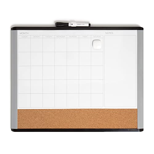 U Brands 3-in-1 Magnetic Dry Erase Calendar White Board, Black and Gray Frame, Magnet and Marker Included, 16" x 20" (6712U00-01) - color: Black/Gray, size: 20"W x 16"H