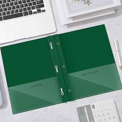 Henoyso 24 Pcs Plastic Folders with Clear Front Pocket and 3 Prong Take Home Plastic 2 Pocket Folder Back to School for Students Parent Teacher Communication for School Office (Dark Green) - color: Dark Green