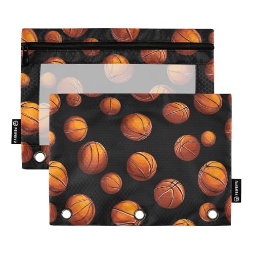 Binder Pouches 3D Basketball Ball Pencil Pouch for 3 Ring Binder Sport Black 2 Pack Binder Pencil Pouch with Clear Window Pencil Bags with Zipper for School Office Supplies - color: Multi-colored31