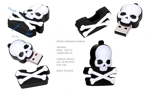 128GB USB 3.0 Flash Drive Cartoon Novelty Halloween Human Skeleton Memory Stick Silicone Rubber Pendrive Black, 128GB-halloween-Xskeleton3.0 - color: HalloweenX, size: 128GB 3.0