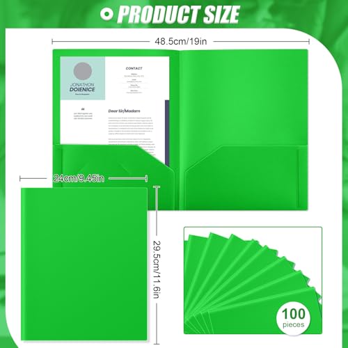 Gueevin 100 Pack Plastic Folder with Pockets, 2 Pocket Folders, Plastic Glossy Folders Fit Letter Size Paper, Heavy Duty Durable File Folder with Business Card for Home Office School (Fresh Green) - color: Fresh Green