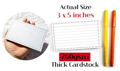 PPAPPAPPIYO Cute Doodle Border 3x5 Index Cards (50 Pack) - Aesthetic Heart Frame Lined Note Cards, 260gsm Heavyweight Thick Flashcards for Studygram, School, Journaling (Black, 3x5)