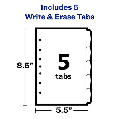 Avery Insertable Style Edge Plastic Mini Dividers for 3 Ring Binders, 5.5" x 8.5", 5-Tab Set, Multicolor, 1 Set (11118)