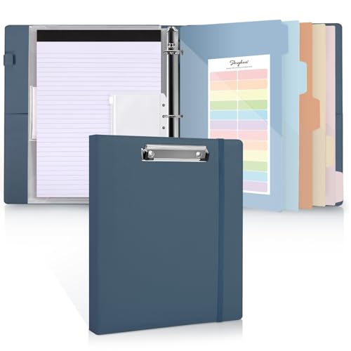 SKYDUE 3 Ring Binder with Clipboard, 13.2" × 10.2" Faux Leather 1 Inch Binder Organizer with 5 Pocket Dividers, Notepad, Labels & 2 Storage Pockets for Teachers, Students, Nurses & Office Work - color: Blue, size: Letter Size - 1 Inch