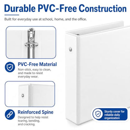 Durable 1 inch 3-Ring Binder, 1" Round Ring Binders with 2 Inside Pockets, Basic 1 in Binders, PVC- Free, Clear View Cover 1-inch-Binder Holds 8.5'' x 11''Paper for Office/School/Home（12 Pack, White - color: White, size: 1 inch, style: 12pack