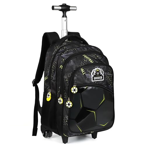 Kids Rolling Backpack for Boys, Cartoon Wheeled Backpack Set with Lunch Bag & Pencil Case Backpack with Wheels (Football) - color: Football