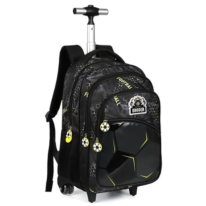 Kids Rolling Backpack for Boys, Cartoon Wheeled Backpack Set with Lunch Bag & Pencil Case Backpack with Wheels (Football) - color: Football