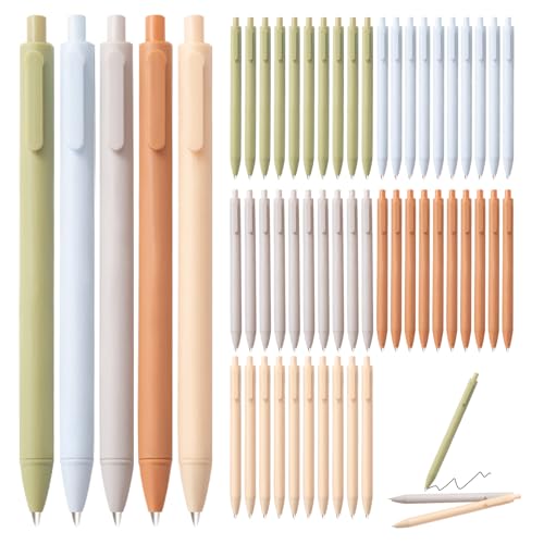 50 Pcs Black Ink Pens 0.5mm Fine Point Gel Pens Cute macaron color Pen Retractable School Office Supplies light